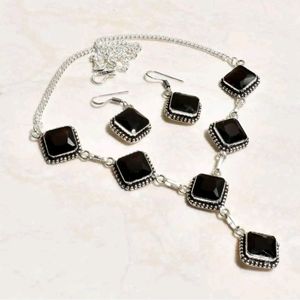 New smokey topaz sterling silver necklace & earrings set
